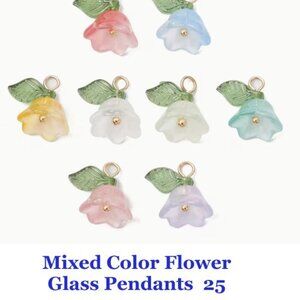  Mixed Color Flower Glass Pendant  25 pieces